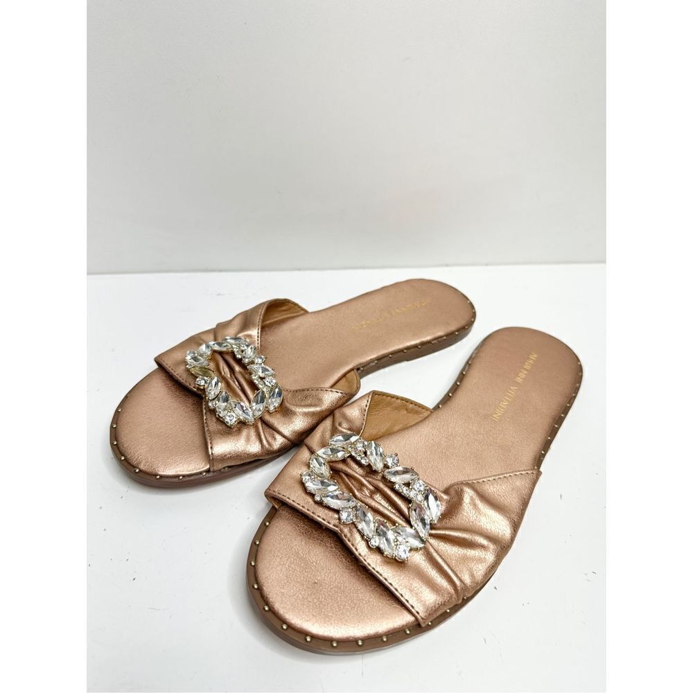 Adrianne Vittadini Sandals Womens Size 6.5 Rose Gold Leather Embellished - Picture 2 of 9